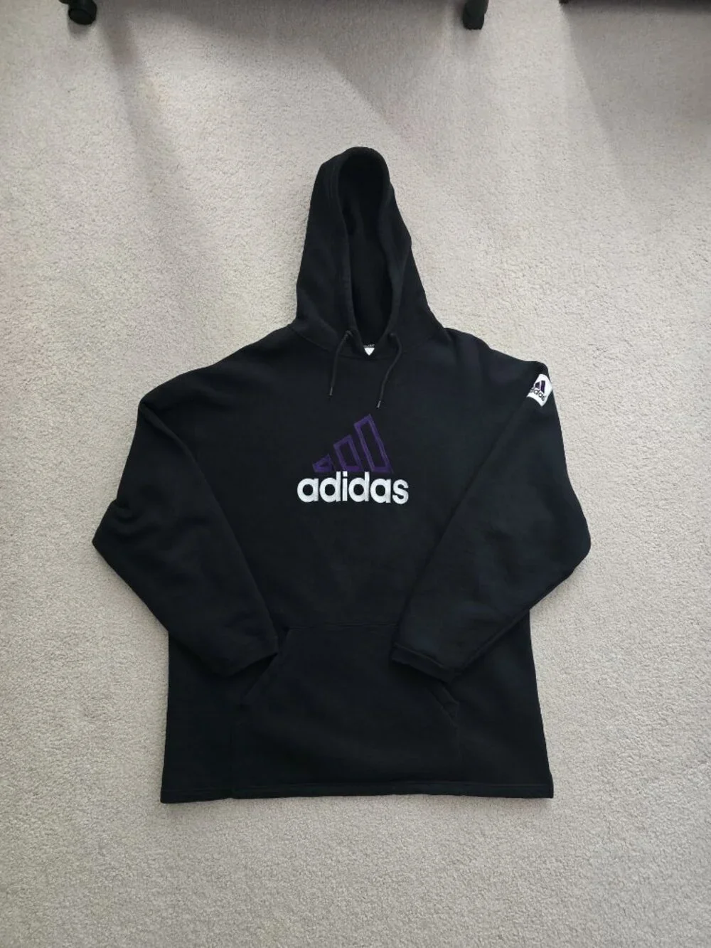 Vintage Adidas 90s Embroidered Logo Hoodie Faded Black XL